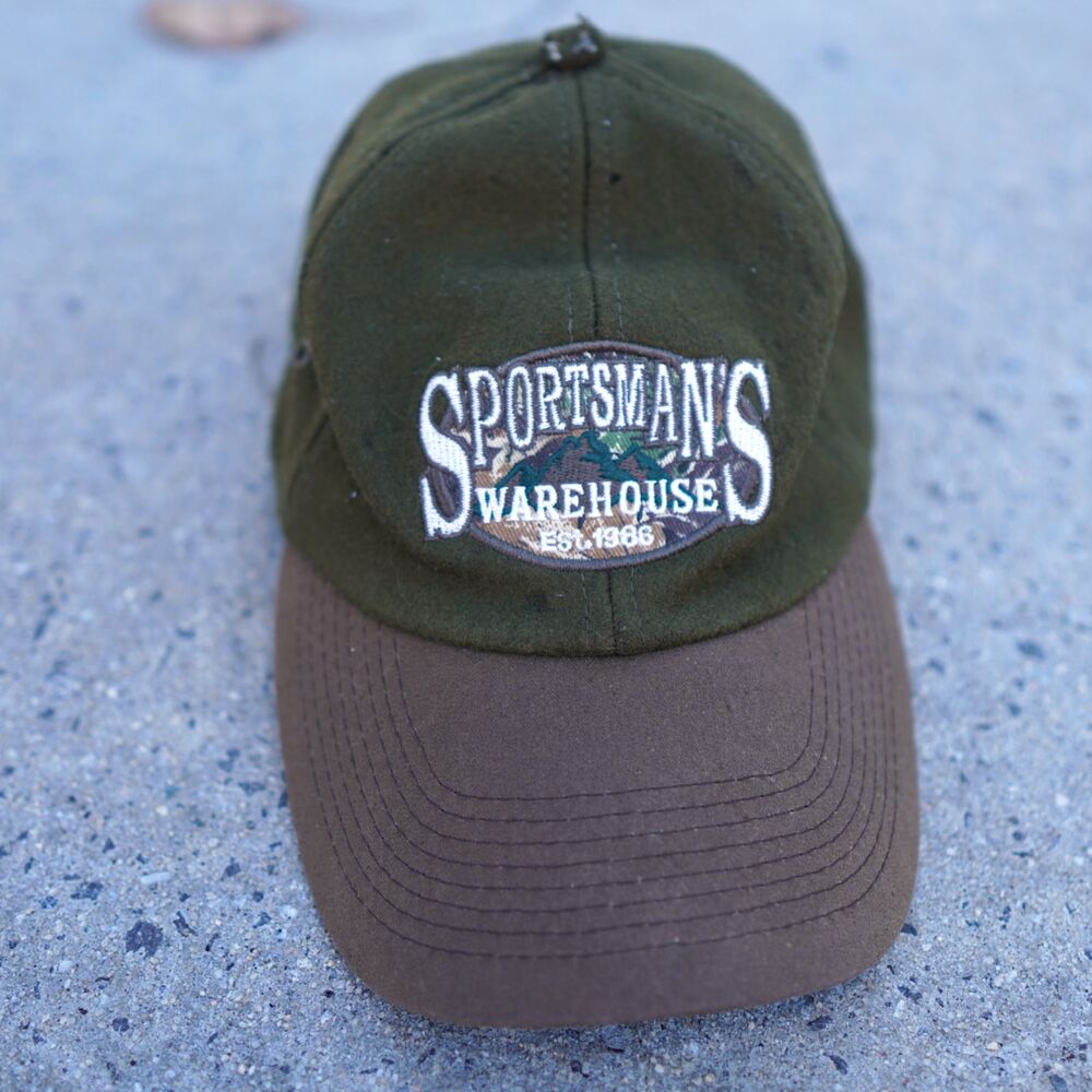 Vintage Sportsman Warehouse Wool Blend Baseball Cap Olive Brown Adjustable Hat